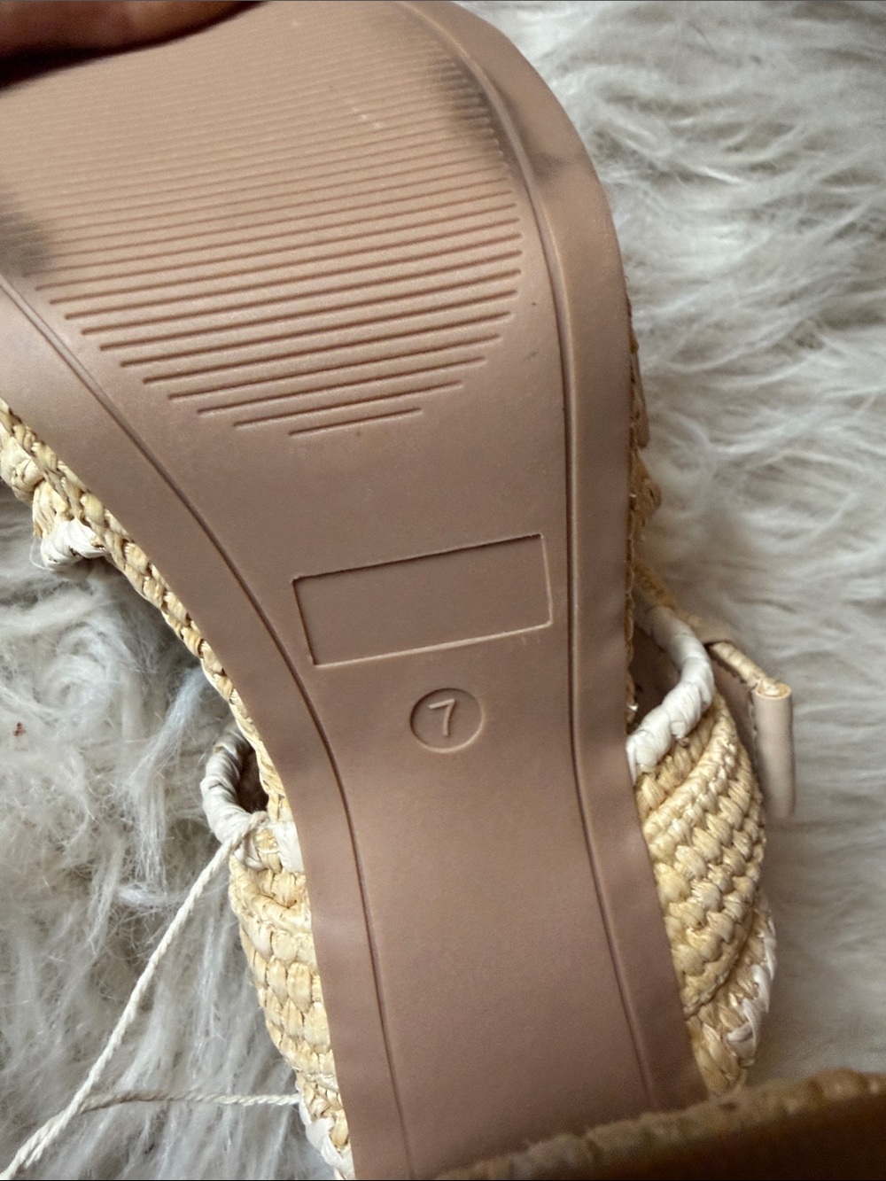 Altar'd State Cream and Beige Woven Buckle Wedge Sandals - Picture 9 of 11